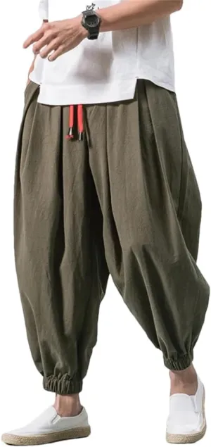 Dcvmvmn Oversized Men Harem Pants Loose Chinese Style Cotton and Linen Sweatpants Joggers Casual Trousers