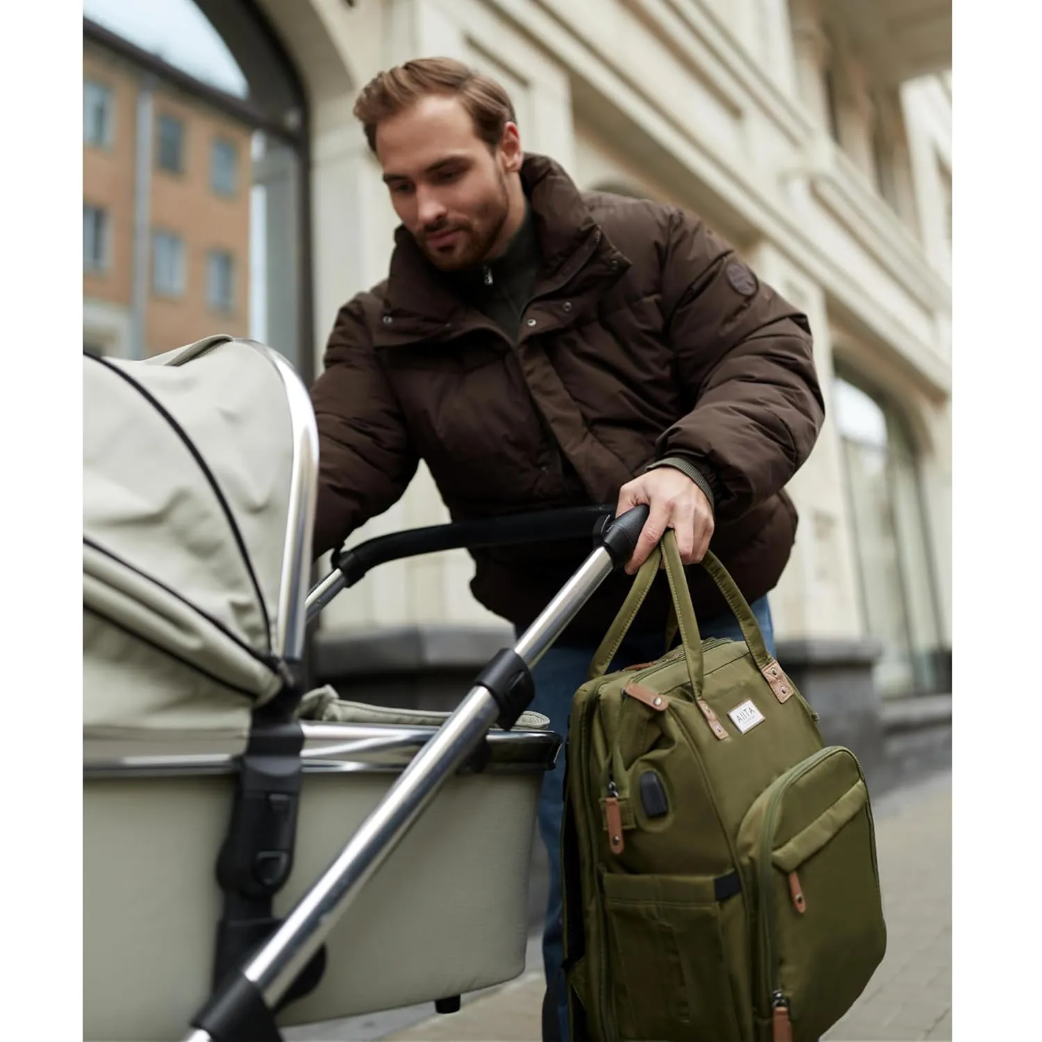 Diaper Bag Backpack, Multifunction Diaper Bag with Changing Pad, Baby Diaper Bags for Boys Girls, Stylish Large Capacity Travel Backpack for Moms Dads, Baby Shower Gifts,Unisex  Olive Green