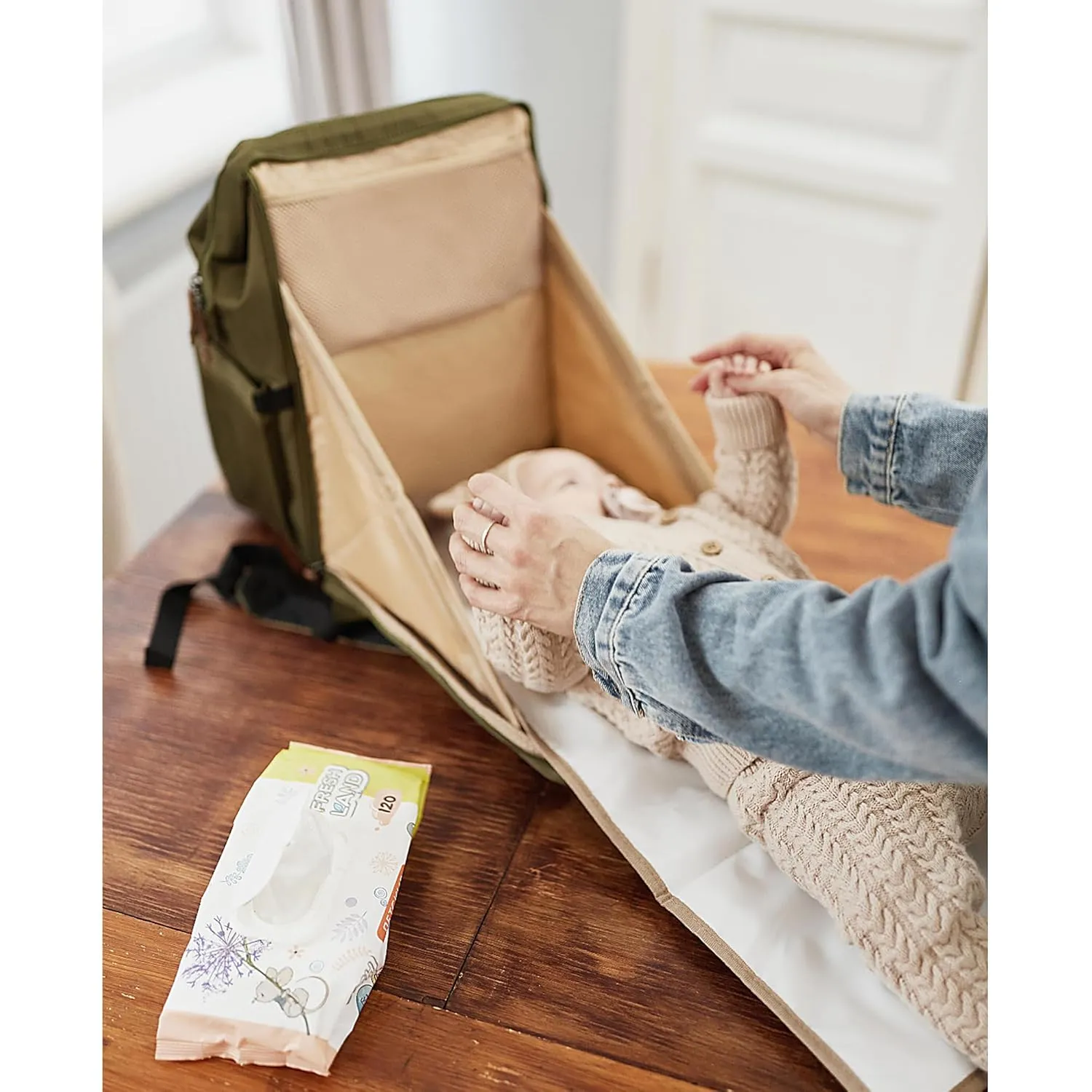 Diaper Bag Backpack, Multifunction Diaper Bag with Changing Pad, Baby Diaper Bags for Boys Girls, Stylish Large Capacity Travel Backpack for Moms Dads, Baby Shower Gifts,Unisex  Olive Green