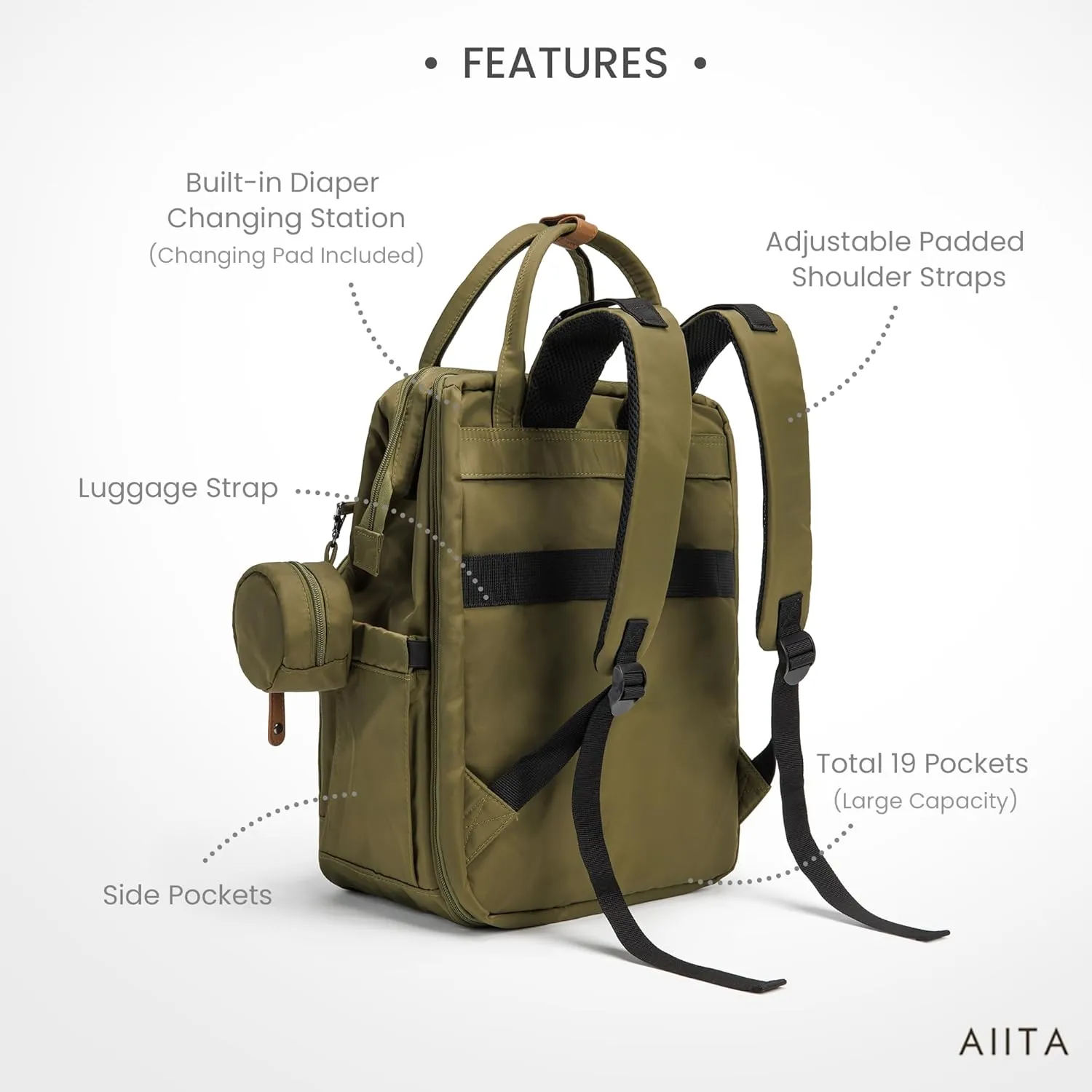 Diaper Bag Backpack, Multifunction Diaper Bag with Changing Pad, Baby Diaper Bags for Boys Girls, Stylish Large Capacity Travel Backpack for Moms Dads, Baby Shower Gifts,Unisex  Olive Green