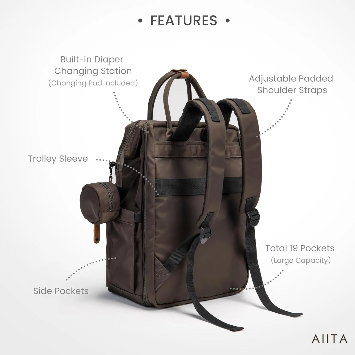 Diaper Bag Backpack, Multifunction Diaper Bag with Changing Station, Stylish Baby Bags, Large Unisex Diaper Backpack for Mom and Dad, Baby Registry Search, Portable Changing Pad  Black Brown