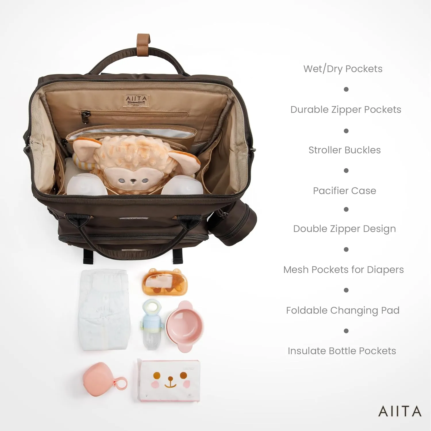 Diaper Bag Backpack, Multifunction Diaper Bag with Changing Station, Stylish Baby Bags, Large Unisex Diaper Backpack for Mom and Dad, Baby Registry Search, Portable Changing Pad  Black Brown