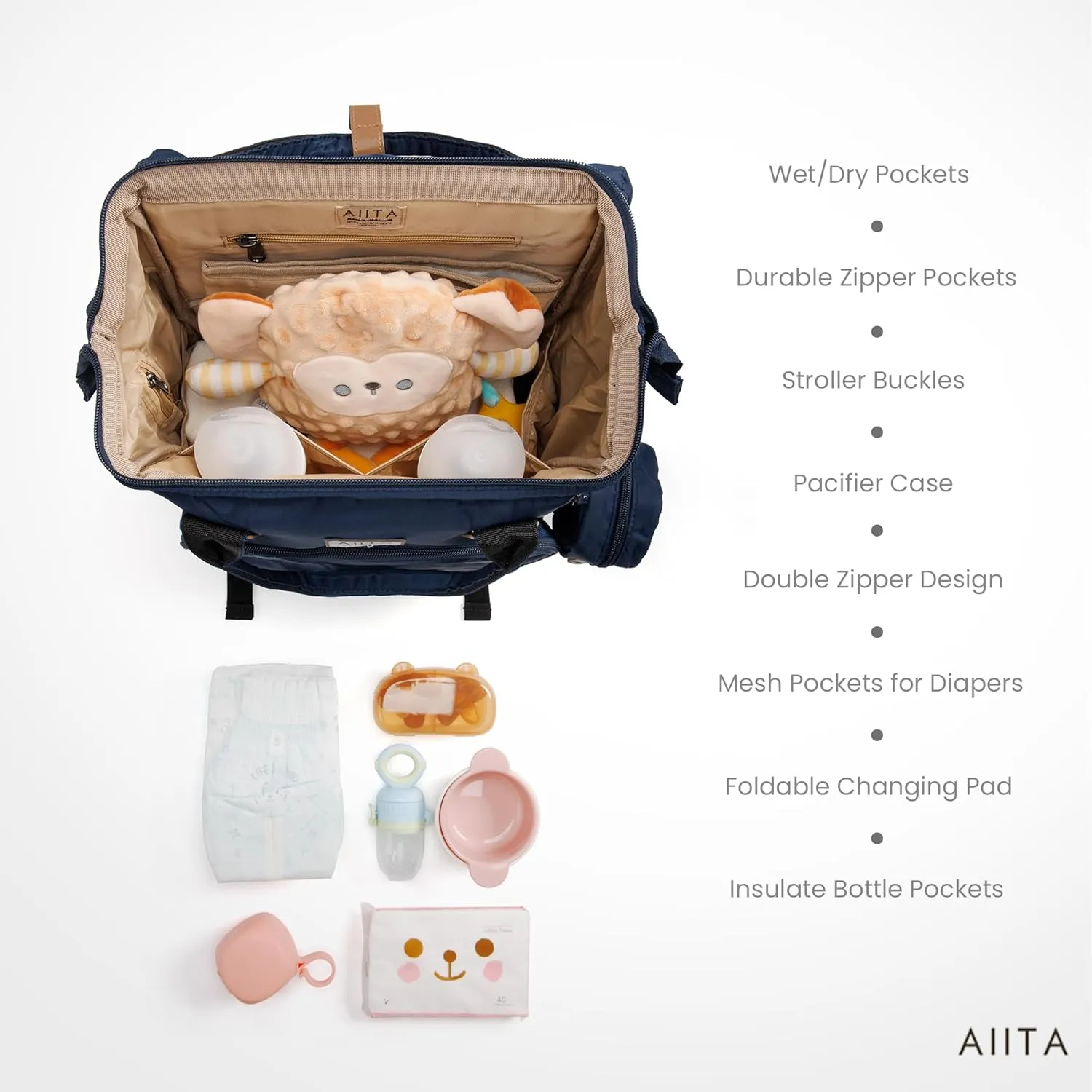 Diaper Bag Backpack, Multifunction Diaper Bag with Changing Station, Stylish Baby Bags, Large Unisex Diaper Backpack for Mom and Dad, Baby Registry Search, Portable Changing Pad  Navy Blue