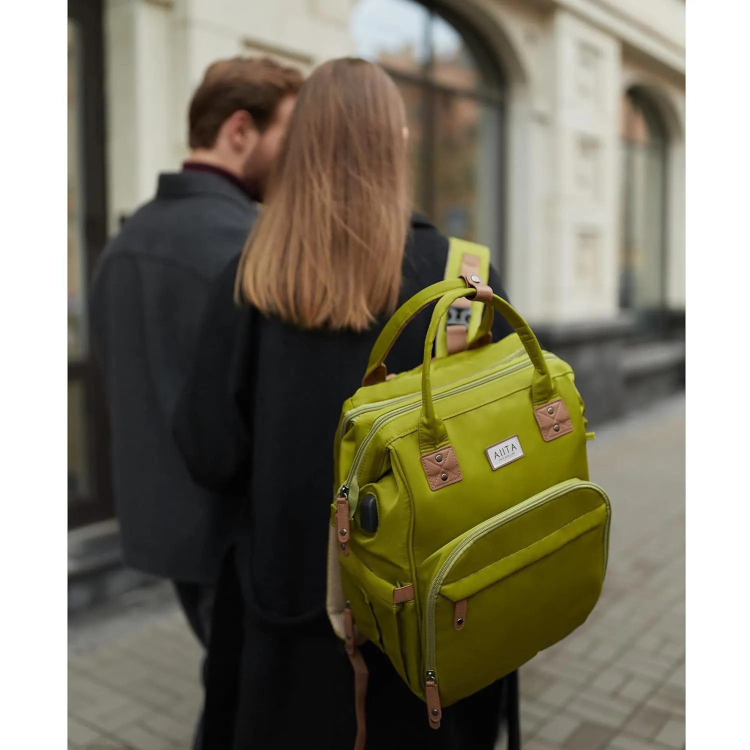 Diaper Bag Backpack, Multifunction Diaper Bag with Changing Station, Stylish Baby Bags, Large Unisex Diaper Backpack for Mom and Dad, Baby Registry Search, Portable Changing Pad  Yellow Green