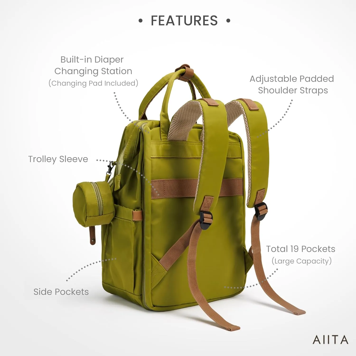 Diaper Bag Backpack, Multifunction Diaper Bag with Changing Station, Stylish Baby Bags, Large Unisex Diaper Backpack for Mom and Dad, Baby Registry Search, Portable Changing Pad  Yellow Green