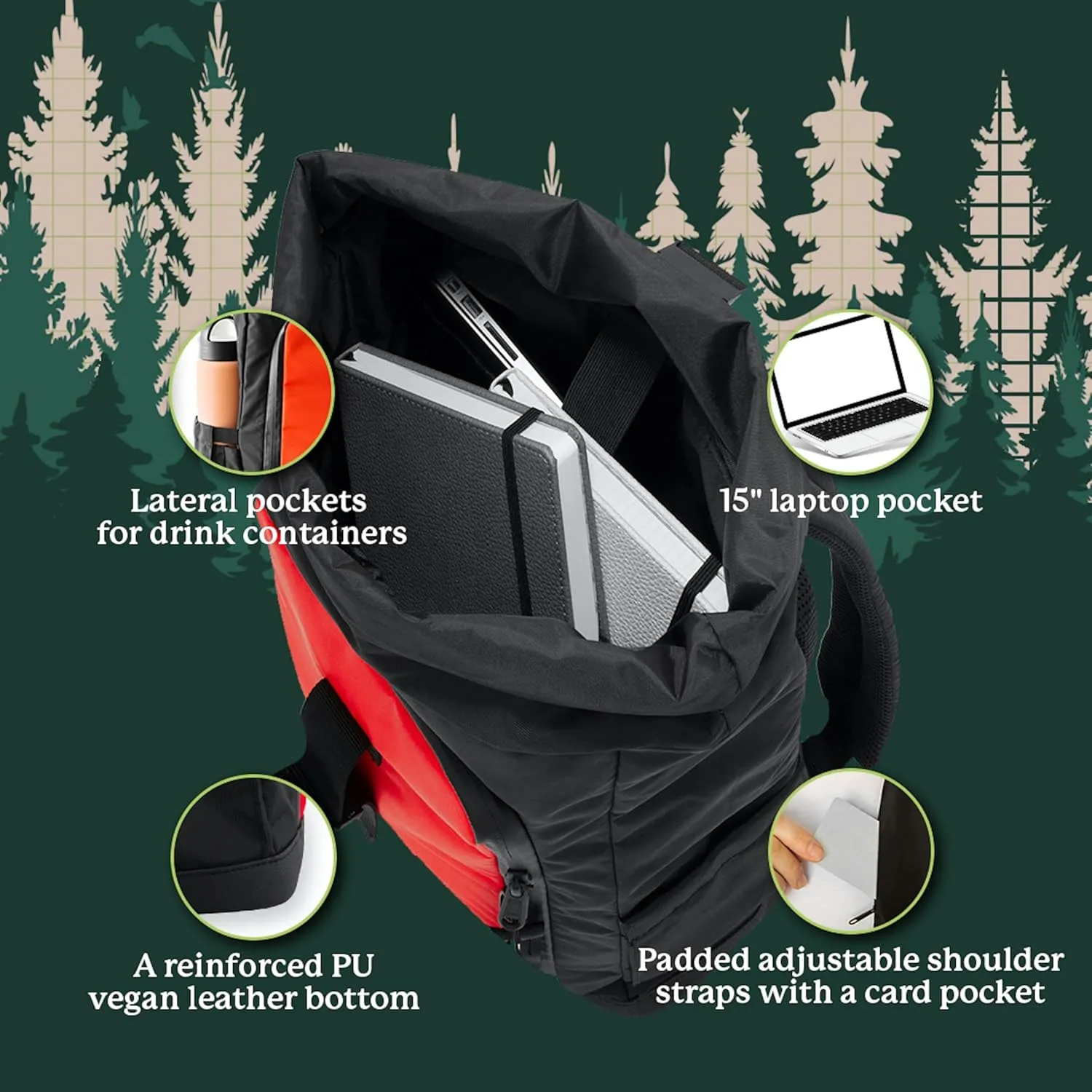 Dingbats - Waterproof Laptop Backpack - 25L Roll Top Travel Bag - Sustainably Sourced Carry on Bag with Padded Straps, Laptop and Bottle Compartments
