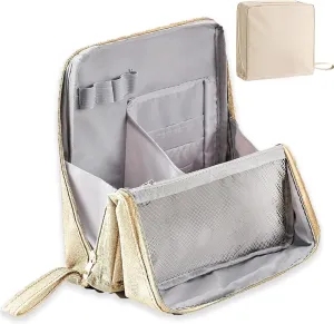 Doresty Makeup Bag, Doresty Standing Makeup Bag, Multi-purpose Large Capacity Oxford Cloth Standing Makeup Bags, Waterproof, Portable (Beige)