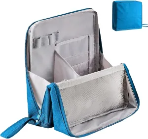 Doresty Makeup Bag, Standing Makeup Bag - Portable, Large Capacity, Waterproof Multi-Purpose Oxford Cloth Standing Makeupbag Toiletry Bags with Compartments (Blue)
