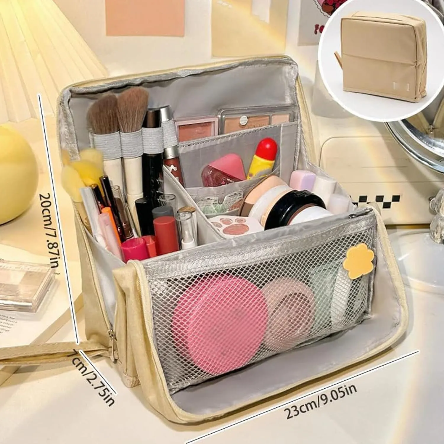 Doresty Standing Makeup Bag, Portable Capacity Oxford Cloth Standing, Toiletry Bag for Girls Women (Yellow)