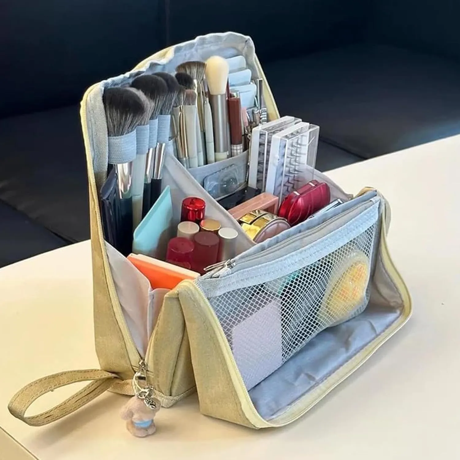 Doresty Standing Makeup Bag, Portable Capacity Oxford Cloth Standing, Toiletry Bag for Girls Women (Yellow)