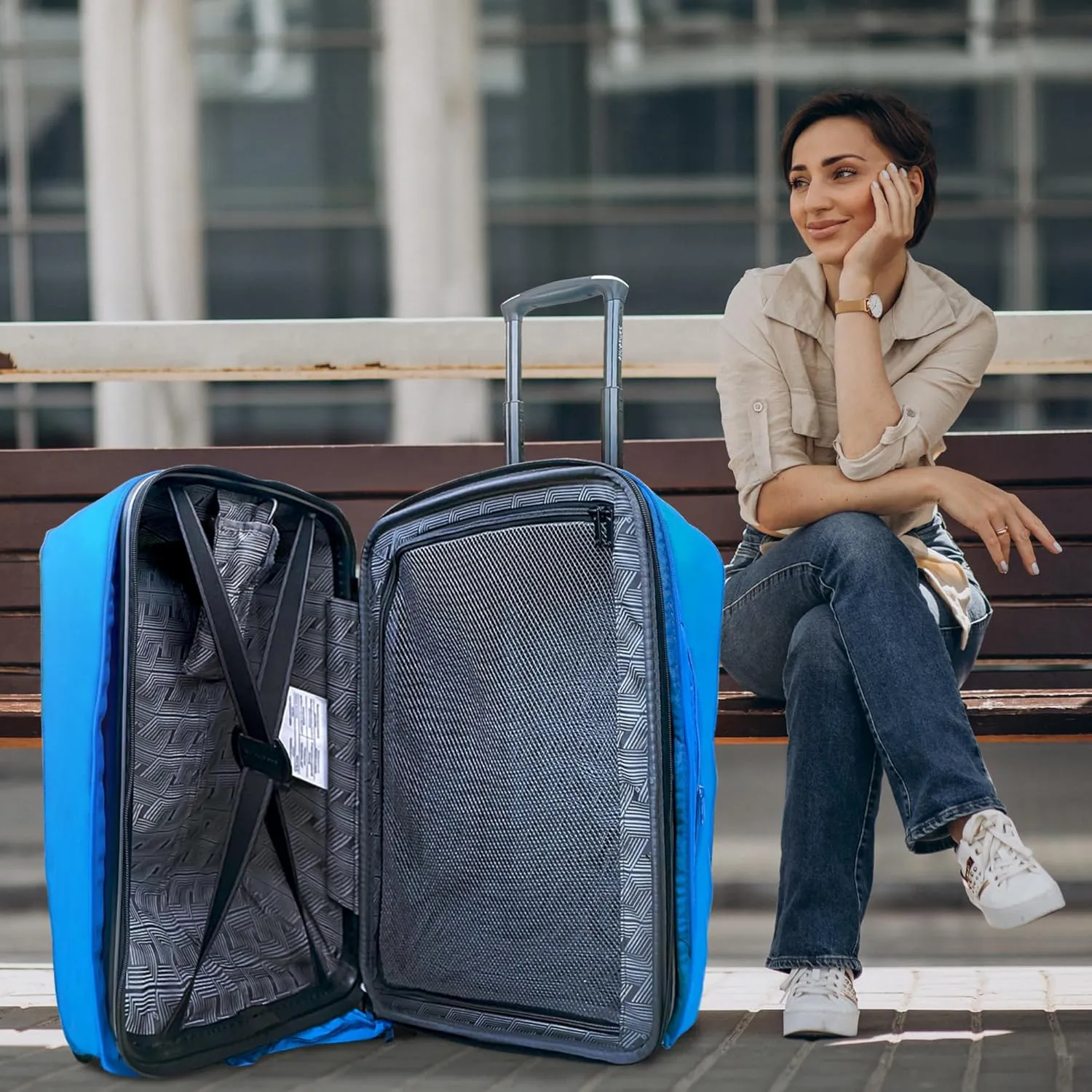 Durable Waterproof Luggage Cover Made With Neoprene - Elastic Sides For Compatible Fit, Fashionable Travel and Clear Plastic Identification 19-27 Luggages (RED, 27)