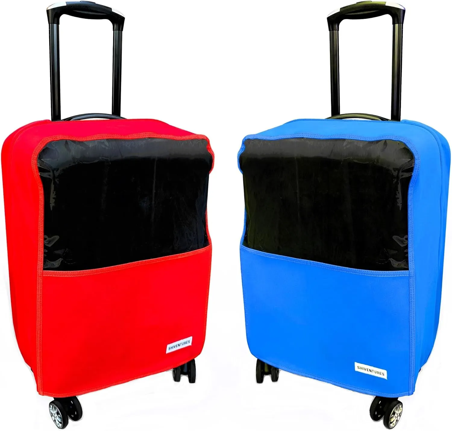 Durable Waterproof Luggage Cover Made With Neoprene - Elastic Sides For Compatible Fit, Fashionable Travel and Clear Plastic Identification 19-27 Luggages (RED, 27)