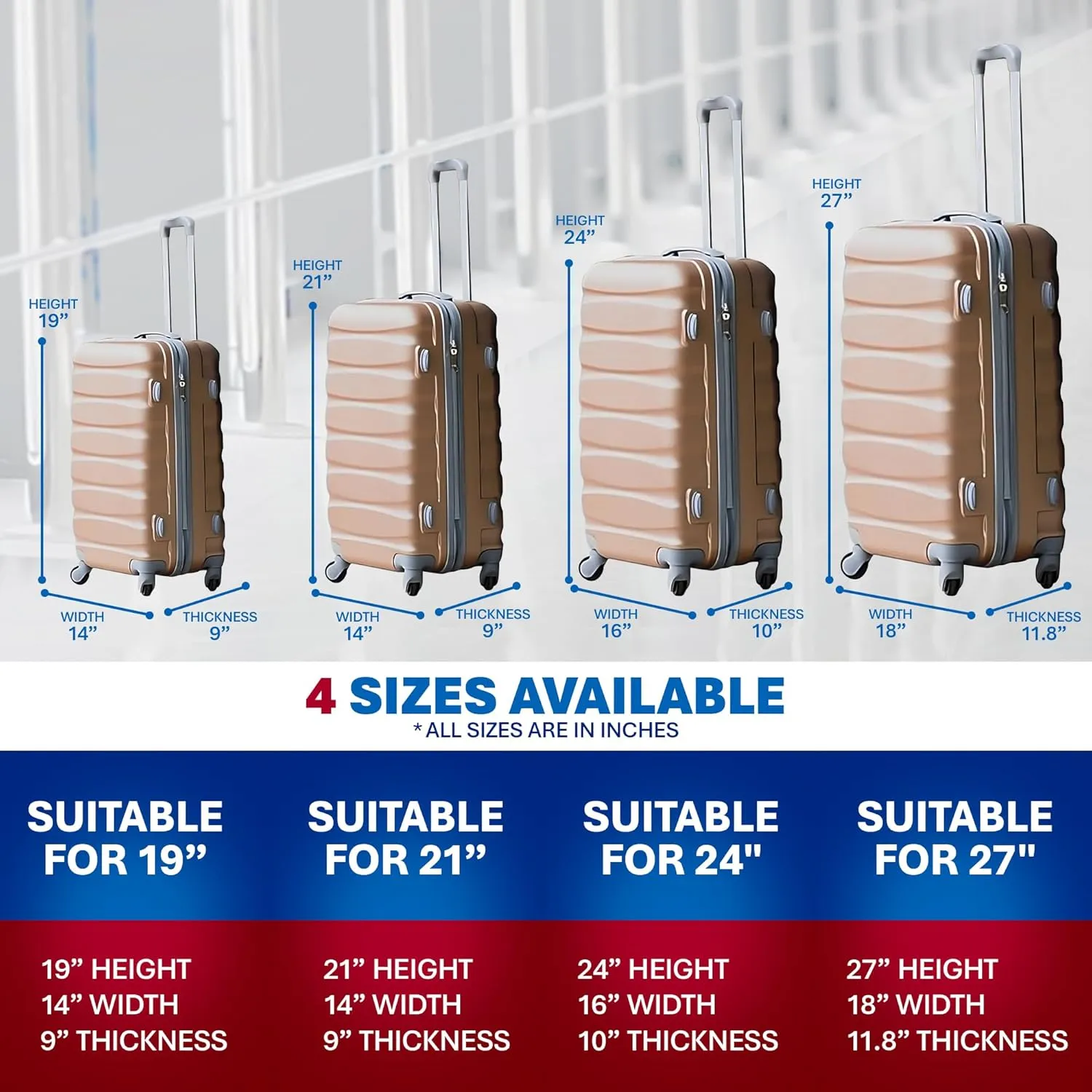 Durable Waterproof Luggage Cover Made With Neoprene - Elastic Sides For Compatible Fit, Fashionable Travel and Clear Plastic Identification 19-27 Luggages (RED, 27)