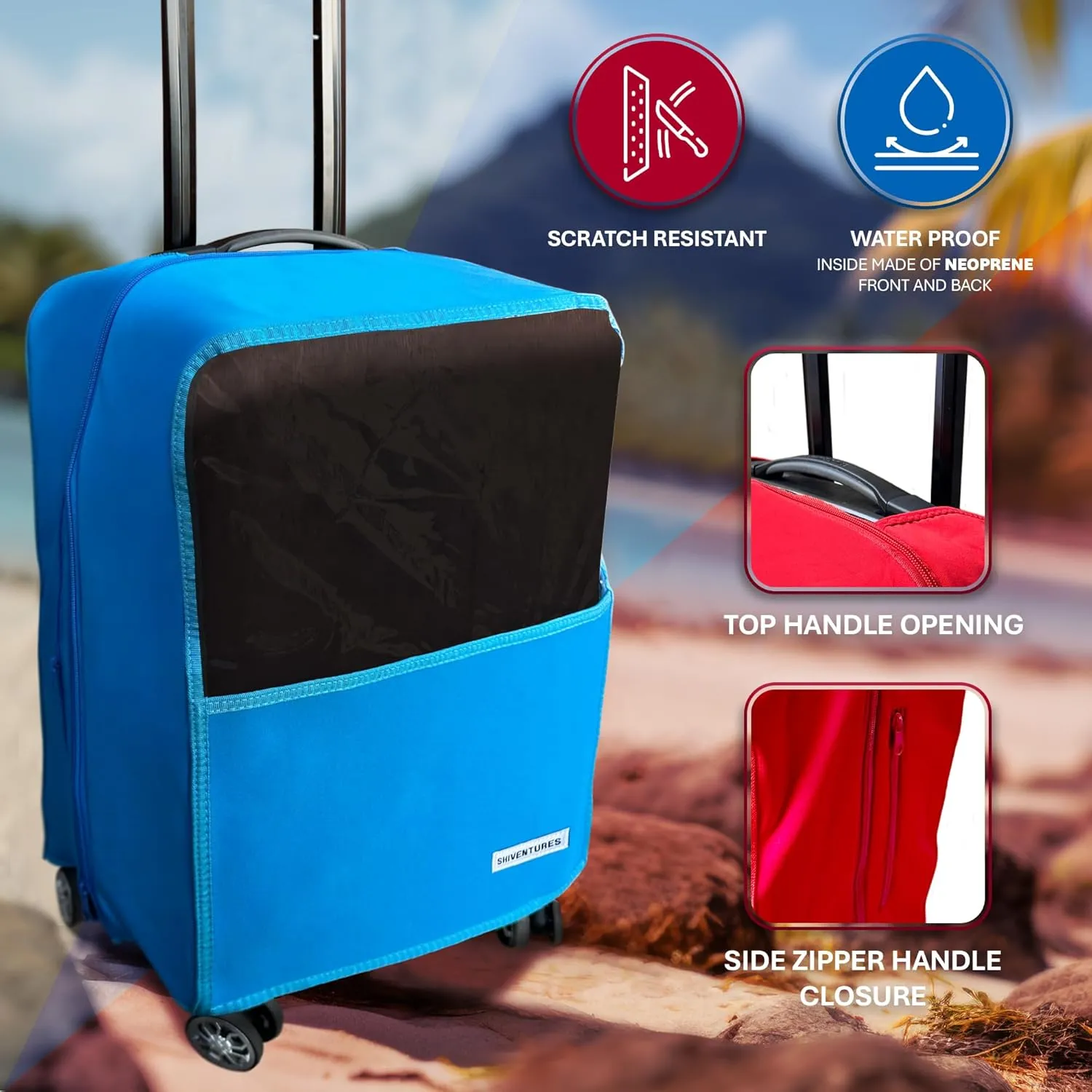 Durable Waterproof Luggage Cover Made With Neoprene - Elastic Sides For Compatible Fit, Fashionable Travel and Clear Plastic Identification 19-27 Luggages (RED, 27)