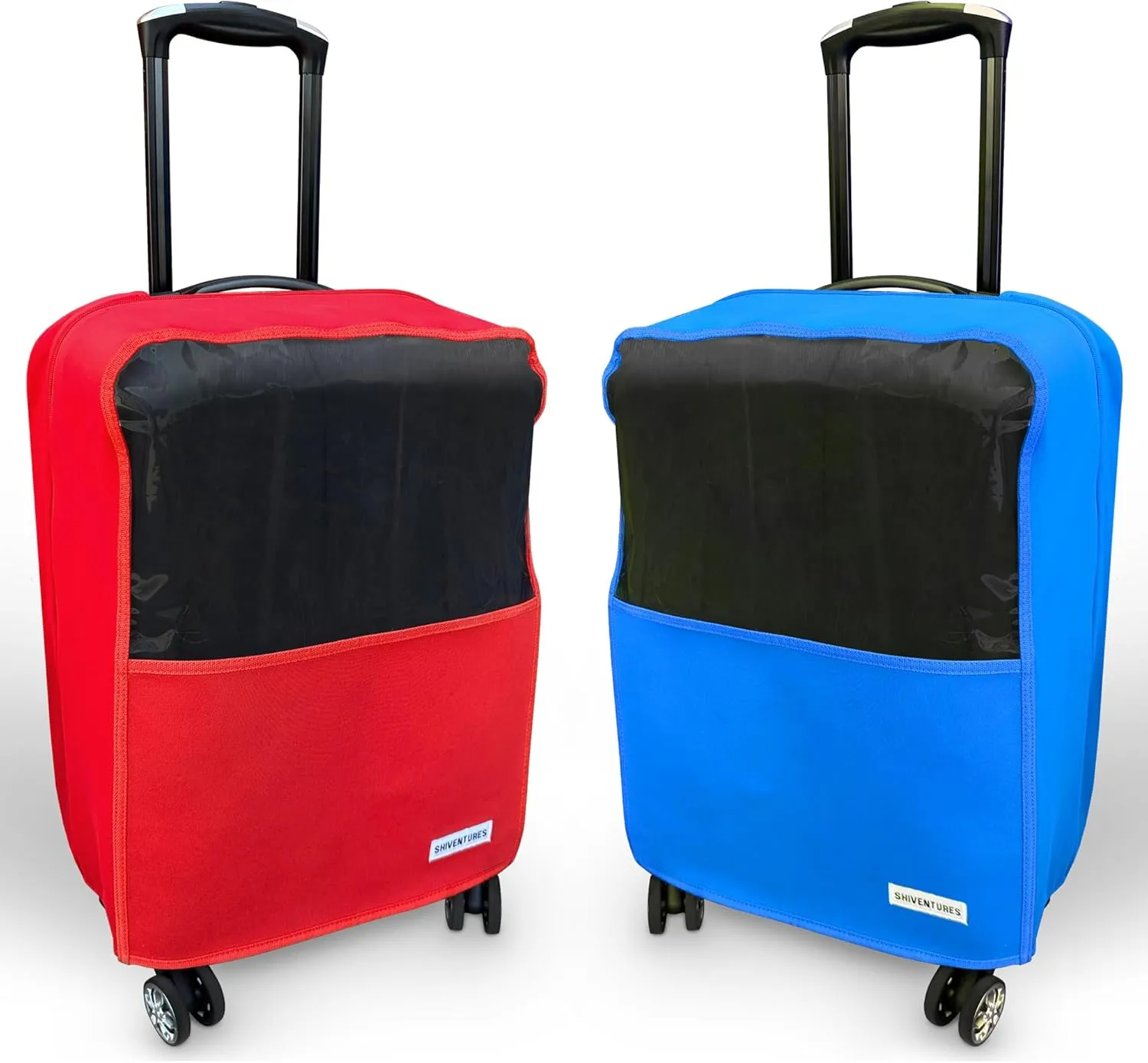 Durable Waterproof Luggage Cover Made With Neoprene - Elastic Sides For Compatible Fit, Fashionable Travel and Clear Plastic Identification, TSA Friendly Fits 19-27 Luggages (BLUE, 27)