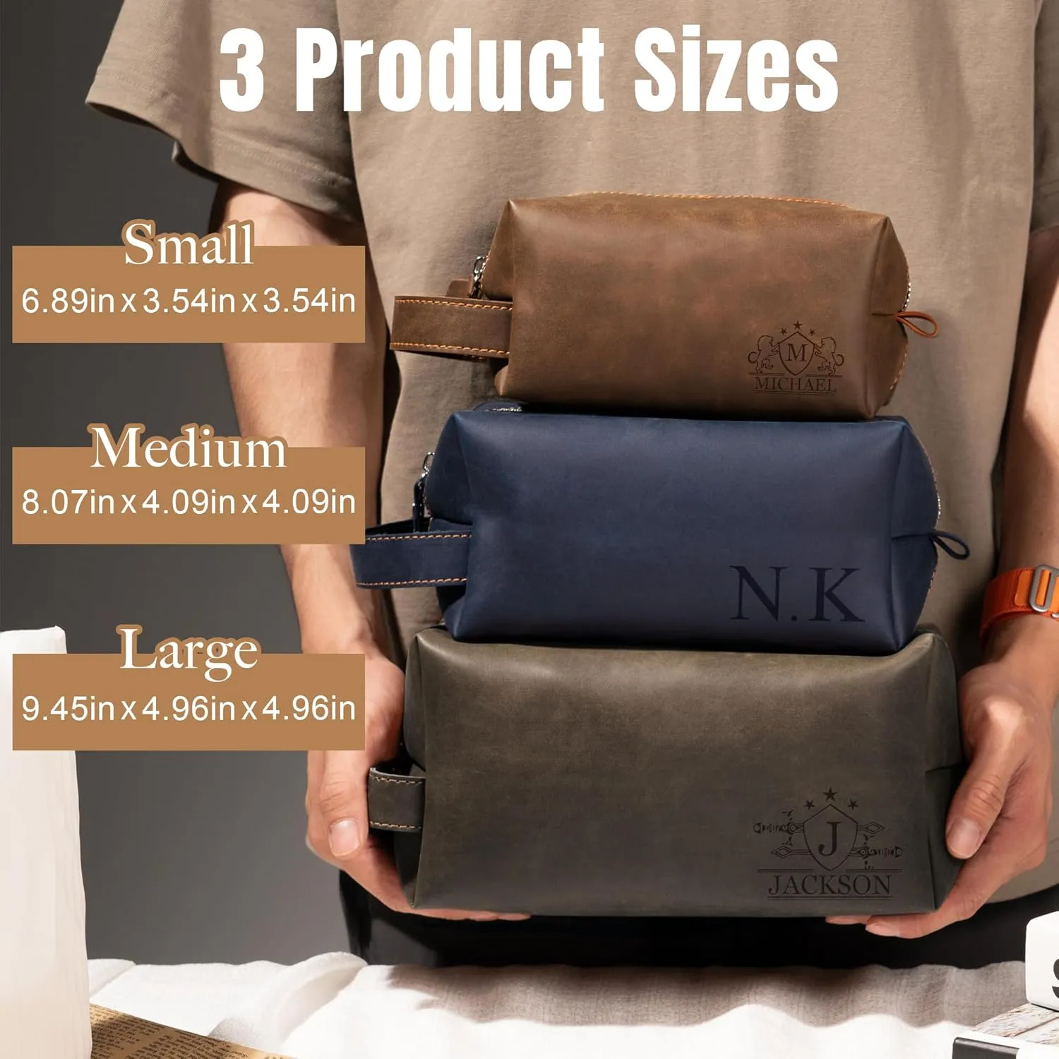 Easycosy Personalized Toiletry Bag for Men, Custom Leather Travel Pouch Toiletry Bag Shaving Bag, Waterproof Dopp Kit Gift for Men, Boyfriend, Dad, Grandpa, Groomsmen, Husband, Son (Navy Blue)