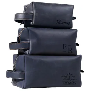 Easycosy Personalized Toiletry Bag for Men, Custom Leather Travel Pouch Toiletry Bag Shaving Bag, Waterproof Dopp Kit Gift for Men, Boyfriend, Dad, Grandpa, Groomsmen, Husband, Son (Navy Blue)