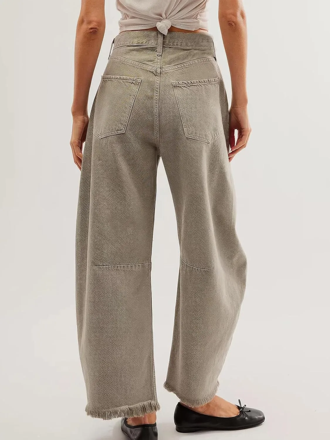 ebossy Barrel Jeans for Women Ripped Distressed High Waist Y2K Wide Leg Frayed Hem Denim Pant Harem Trousers