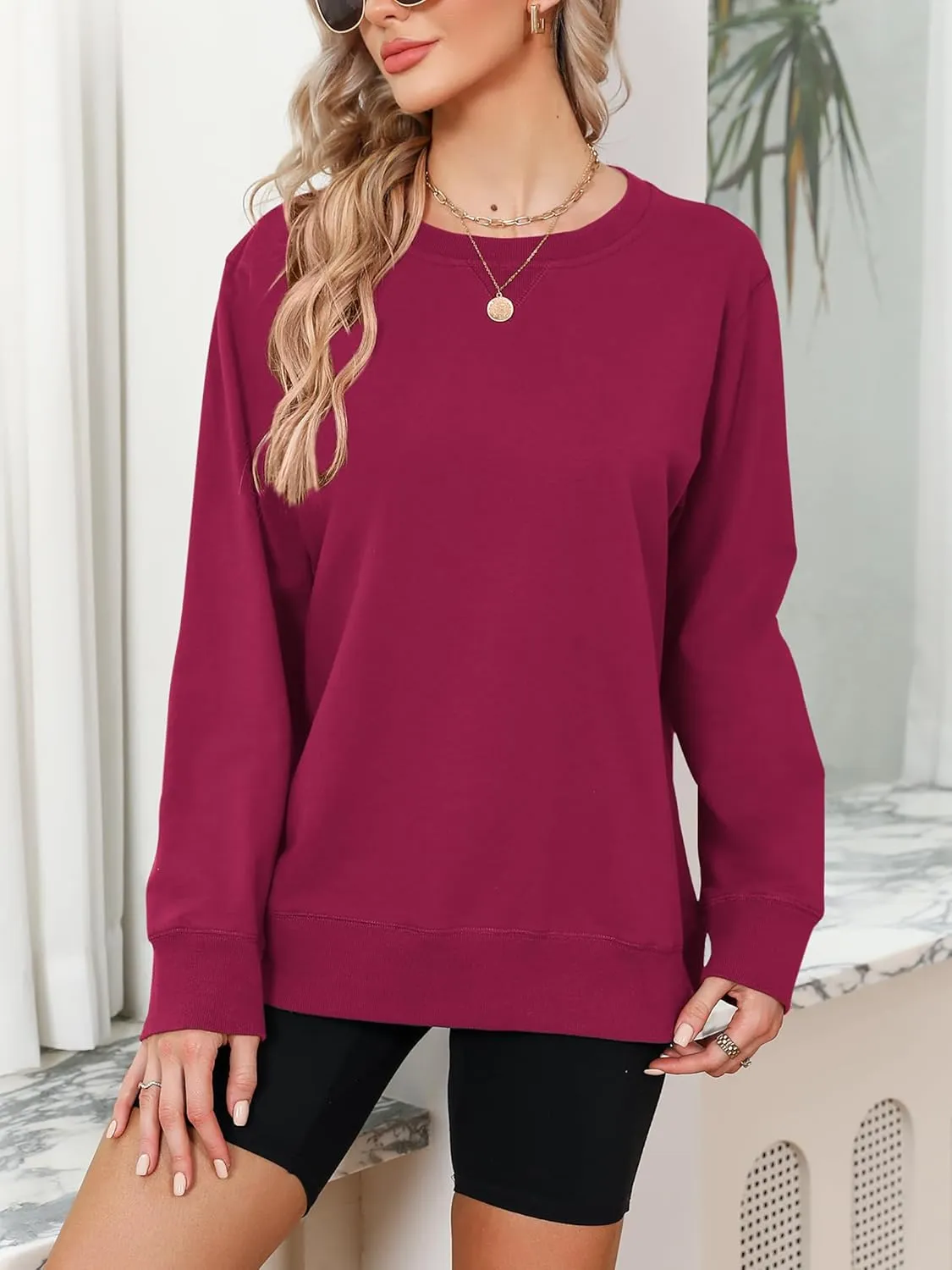 Elesomo Womens Sweatshirts Cotton Crew Neck Casual Long Sleeve Pullover Tops