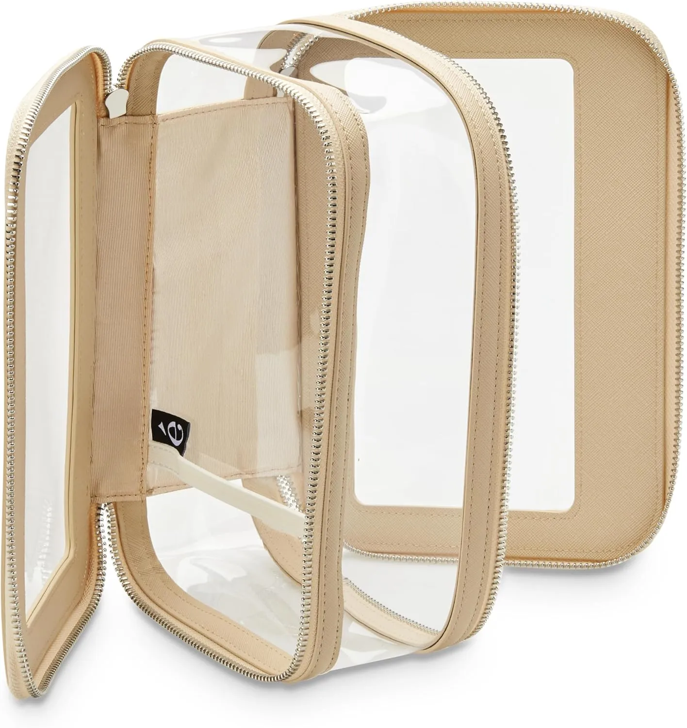ETOILE - Clear Makeup Travel Case Beige Double-Sided Cosmetic Case with Transparent Panels