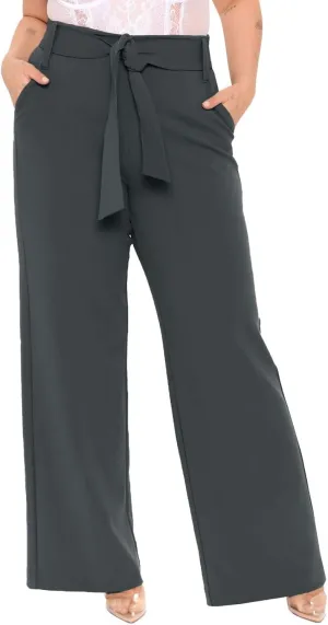 Eytino Womens Plus Size Stretch Dress Pants Comfy Wide Leg Belted Lounge Pants for Office, 1X-5X