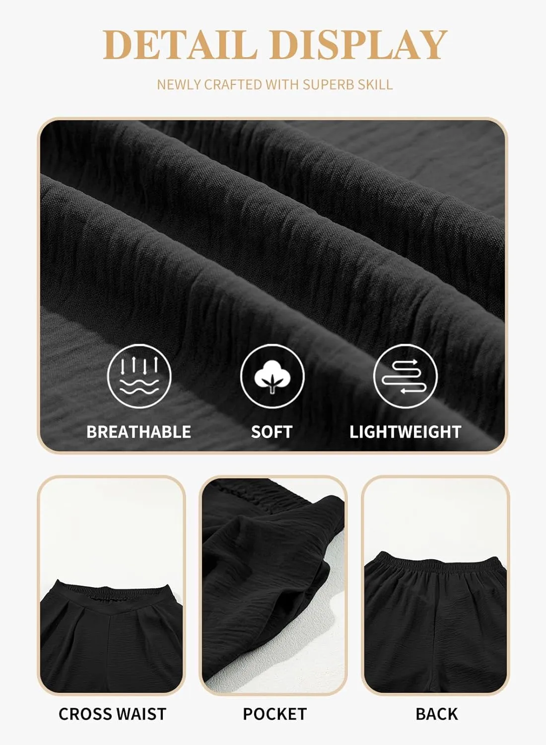 Eytino Womens Plus Size Wide Leg Pants Crossover Waist Pleated Front Casual Work Pants Lounge Trouser with Pockets(1X-5X)
