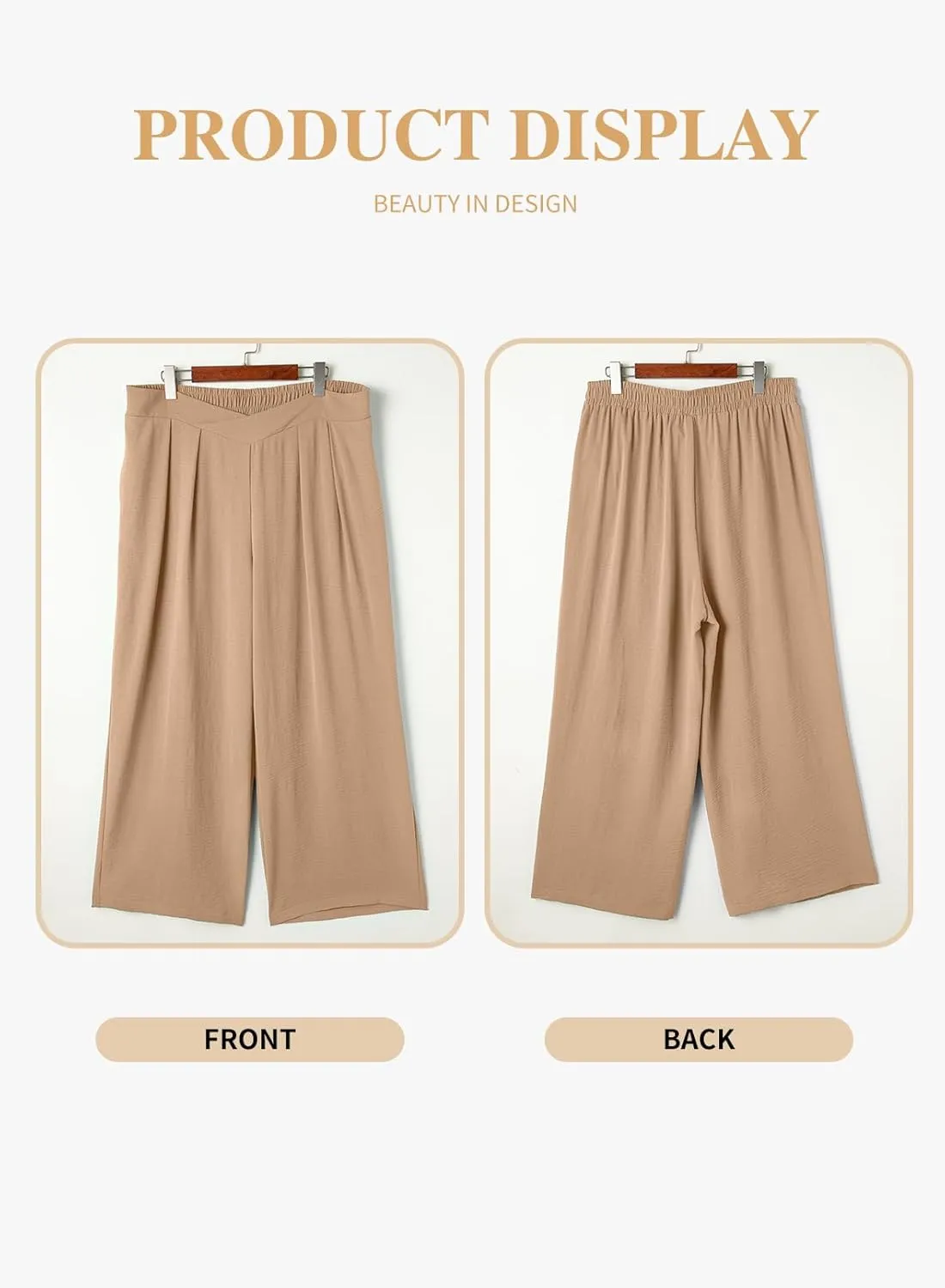 Eytino Womens Plus Size Wide Leg Pants Crossover Waist Pleated Front Casual Work Pants Lounge Trouser with Pockets(1X-5X)
