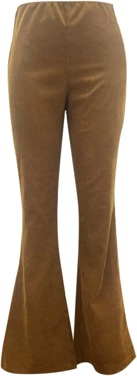Febecool Cargo Pants Women Solid Color Slim Fit Micro Flared Pants Elastic Waist Casual Pants Corduroy