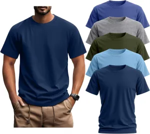 Ficerd 5 Pack Men's Big and Tall Shirts Short Sleeve Cotton Tee Summer Crew Neck Oversize Top Loose Fit Shirt Multipack