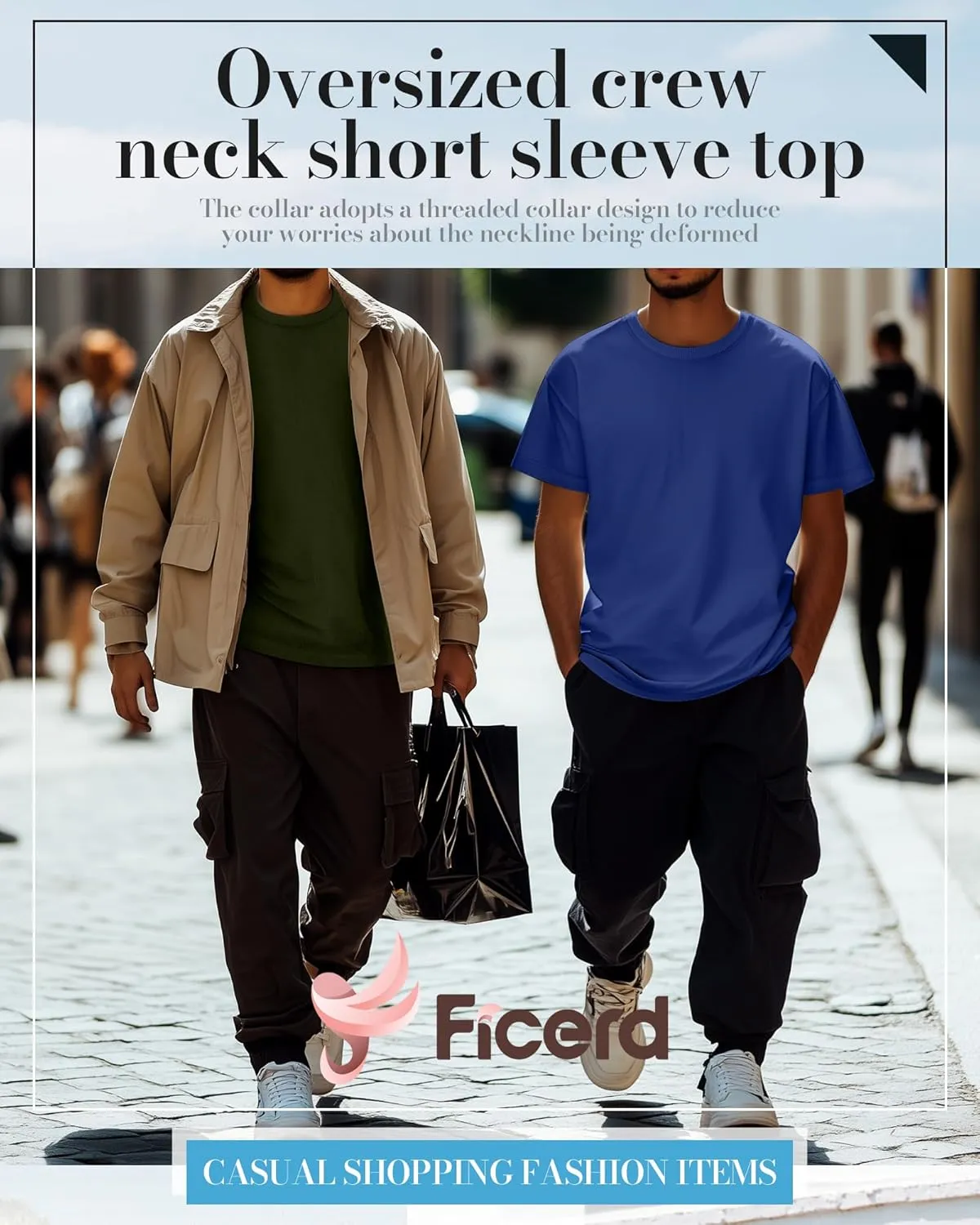 Ficerd 5 Pack Men's Big and Tall Shirts Short Sleeve Cotton Tee Summer Crew Neck Oversize Top Loose Fit Shirt Multipack