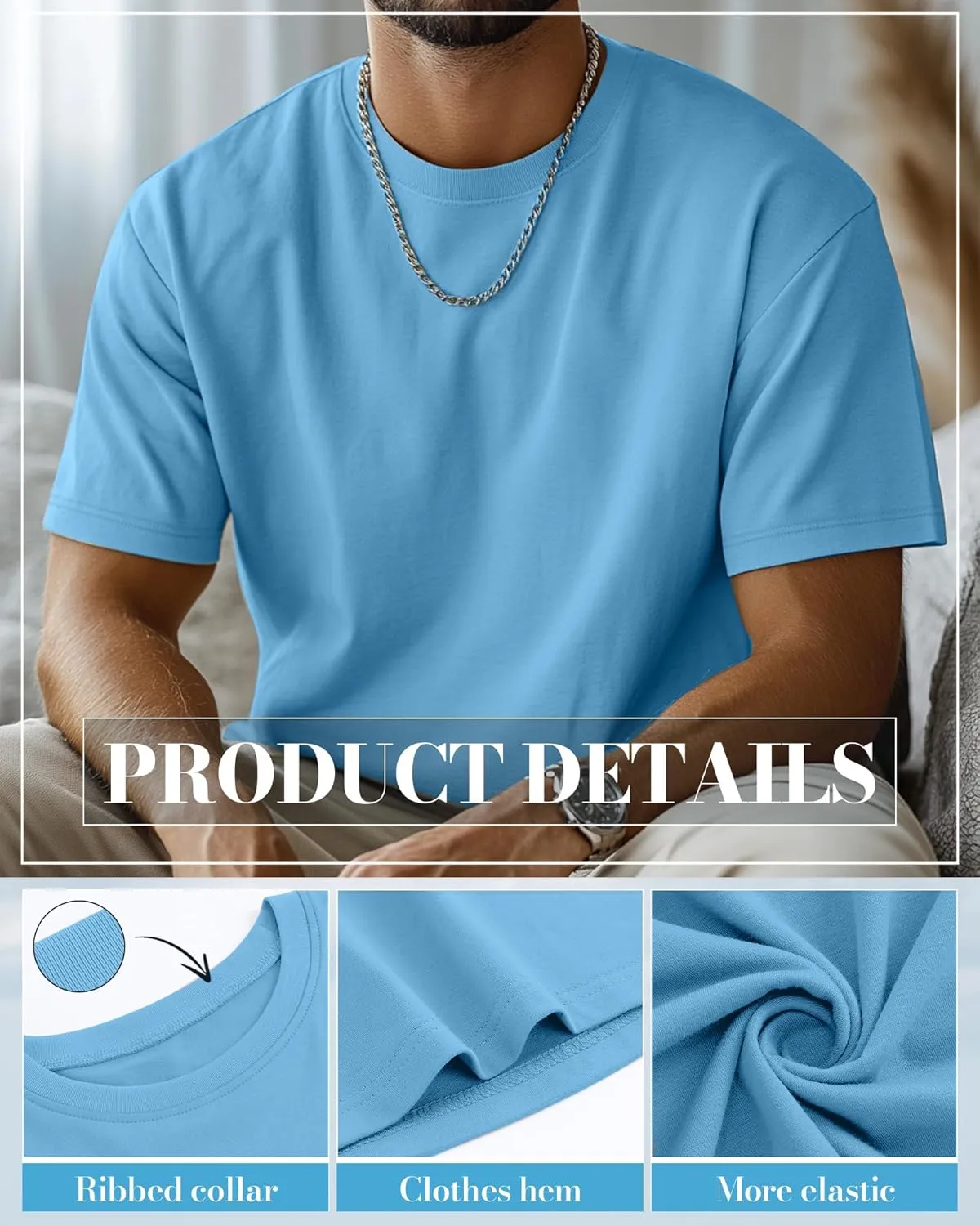 Ficerd 5 Pack Men's Big and Tall Shirts Short Sleeve Cotton Tee Summer Crew Neck Oversize Top Loose Fit Shirt Multipack