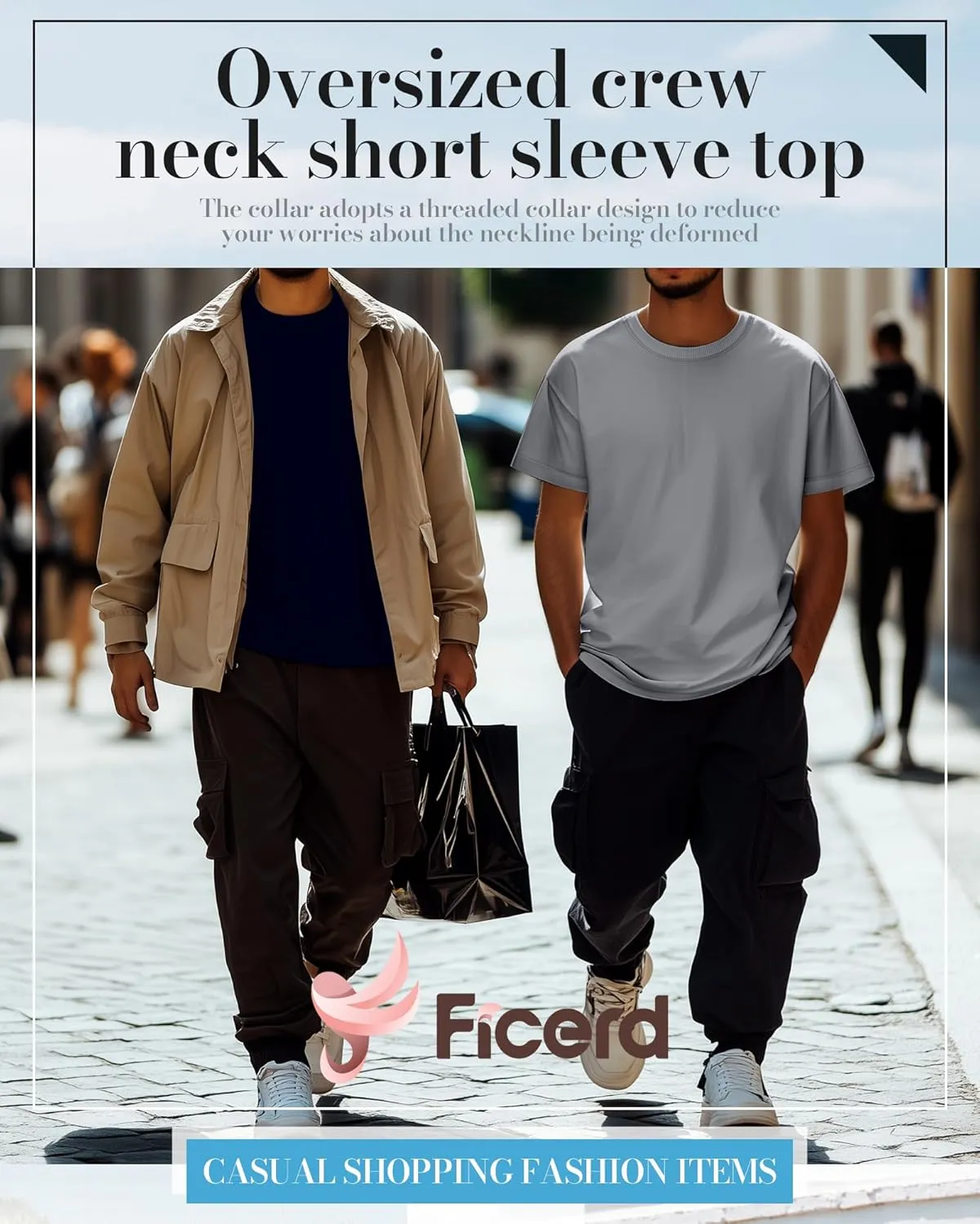 Ficerd 5 Pack Men's Big and Tall Shirts Short Sleeve Cotton Tee Summer Crew Neck Oversize Top Loose Fit Shirt Multipack
