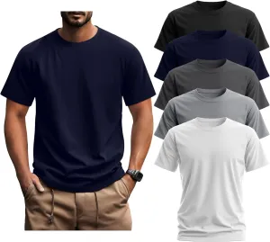Ficerd 5 Pack Men's Big and Tall Shirts Short Sleeve Cotton Tee Summer Crew Neck Oversize Top Loose Fit Shirt Multipack