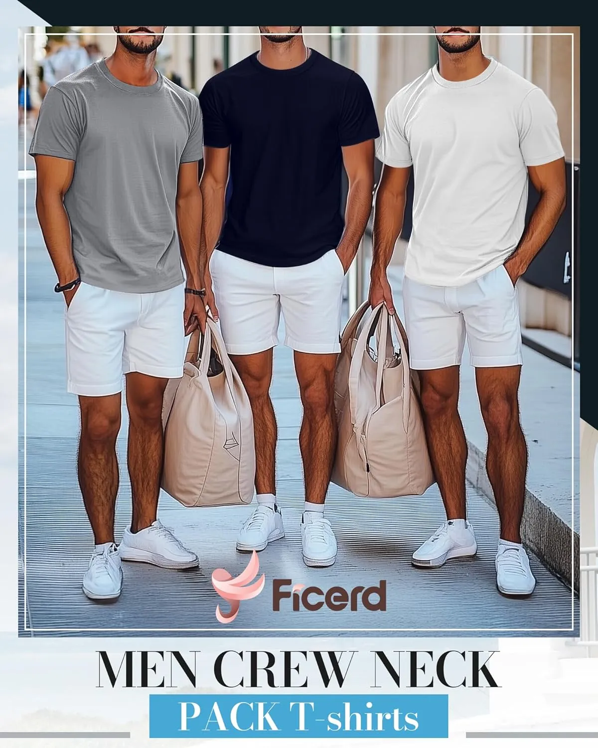 Ficerd 5 Pack Men's Big and Tall Shirts Short Sleeve Cotton Tee Summer Crew Neck Oversize Top Loose Fit Shirt Multipack