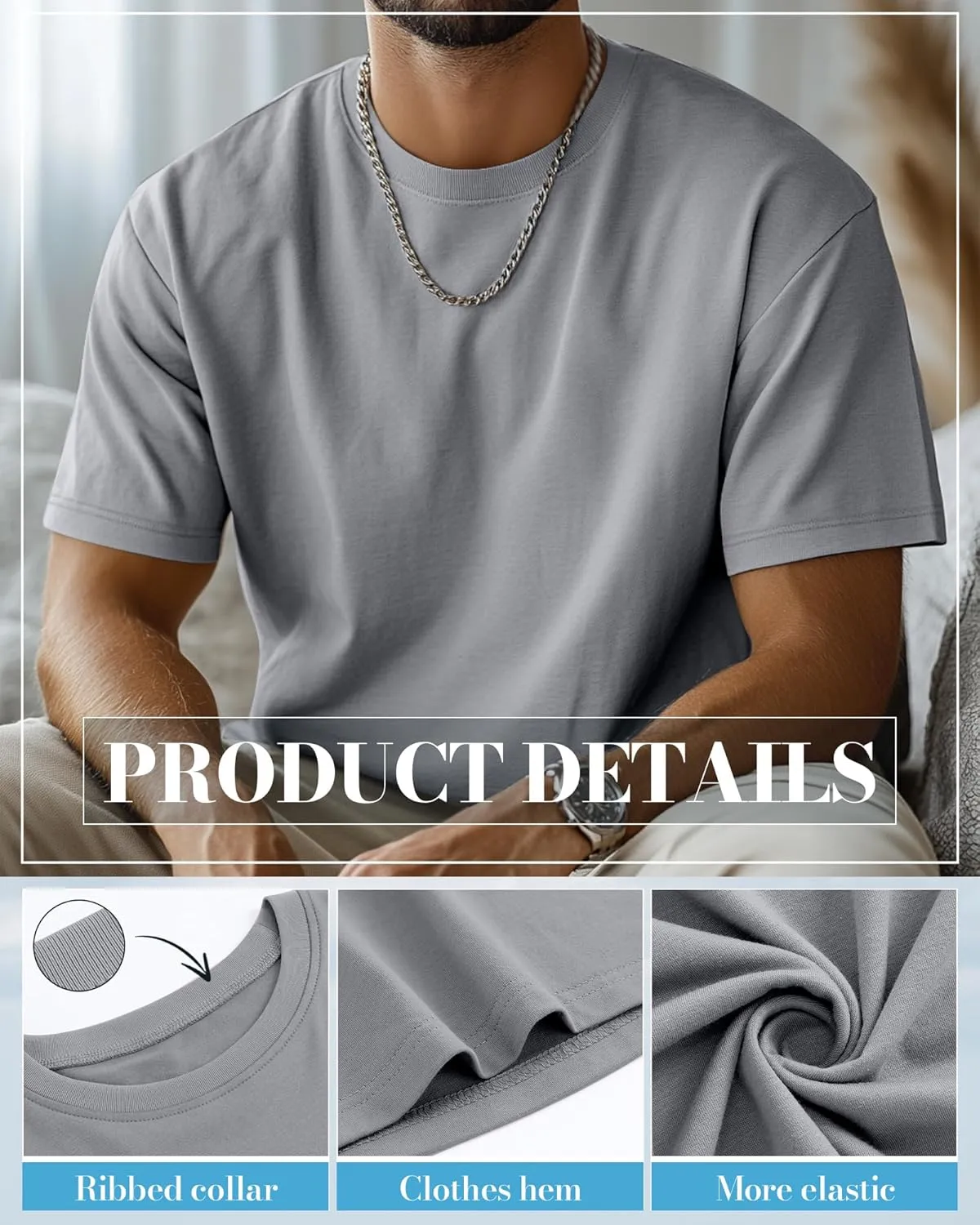 Ficerd 5 Pack Men's Big and Tall Shirts Short Sleeve Cotton Tee Summer Crew Neck Oversize Top Loose Fit Shirt Multipack