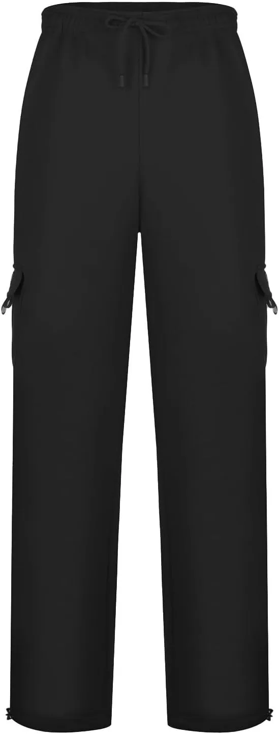 Fleece Baggy Sweatpants for Men, Straight Leg Cargo Sweatpants with Pockets, Loose Elastic Waist Drawstring Jogger Pants