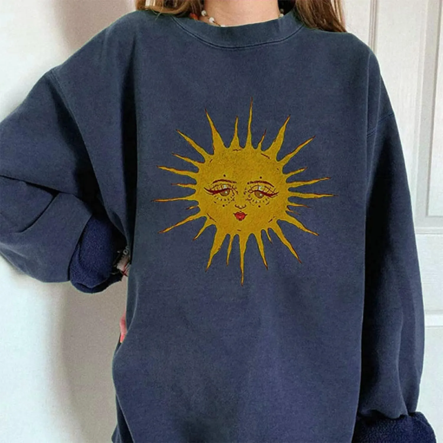 GAOJU Oversized Graphic Sweatshirt for Women Crewneck Long Sleeve Drop Shoulder Casual Pullover Sweatshirt Tops
