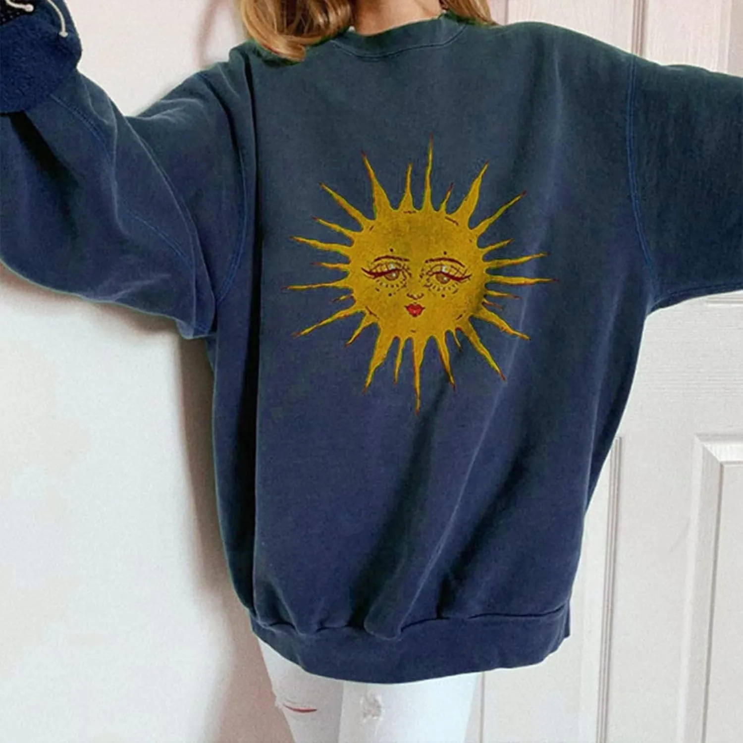 GAOJU Oversized Graphic Sweatshirt for Women Crewneck Long Sleeve Drop Shoulder Casual Pullover Sweatshirt Tops