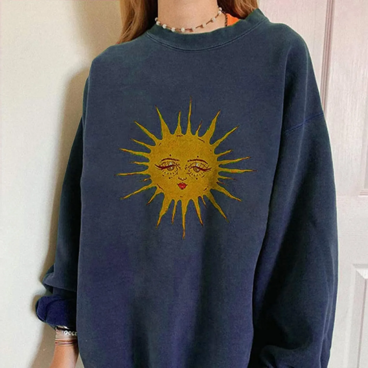 GAOJU Oversized Graphic Sweatshirt for Women Crewneck Long Sleeve Drop Shoulder Casual Pullover Sweatshirt Tops