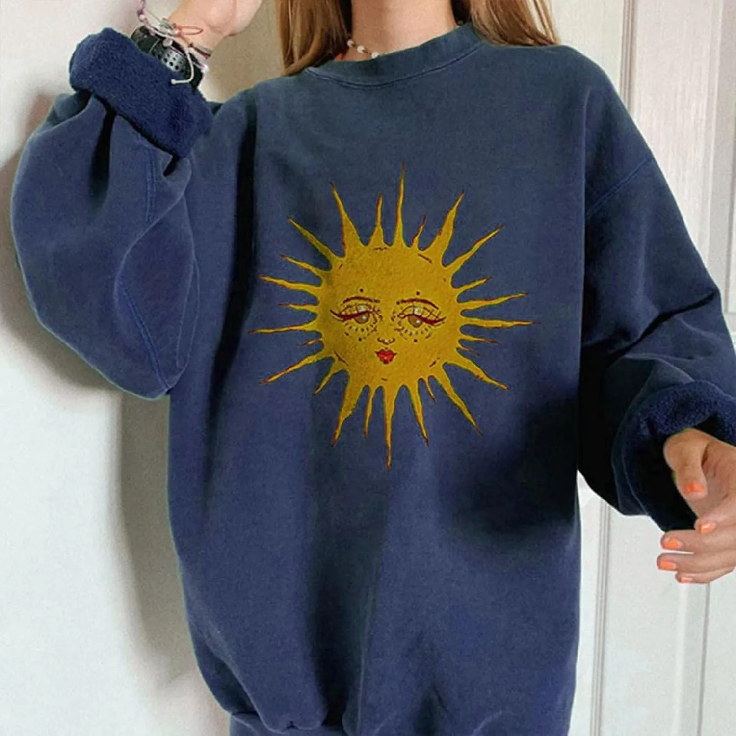 GAOJU Oversized Graphic Sweatshirt for Women Crewneck Long Sleeve Drop Shoulder Casual Pullover Sweatshirt Tops