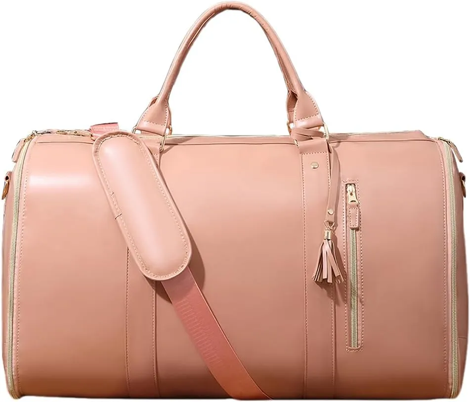 Garment Bag Convertible Duffel Bag PU Leather Folding Suit Storage Bag Large Capacity for Weekend Getaways (02)
