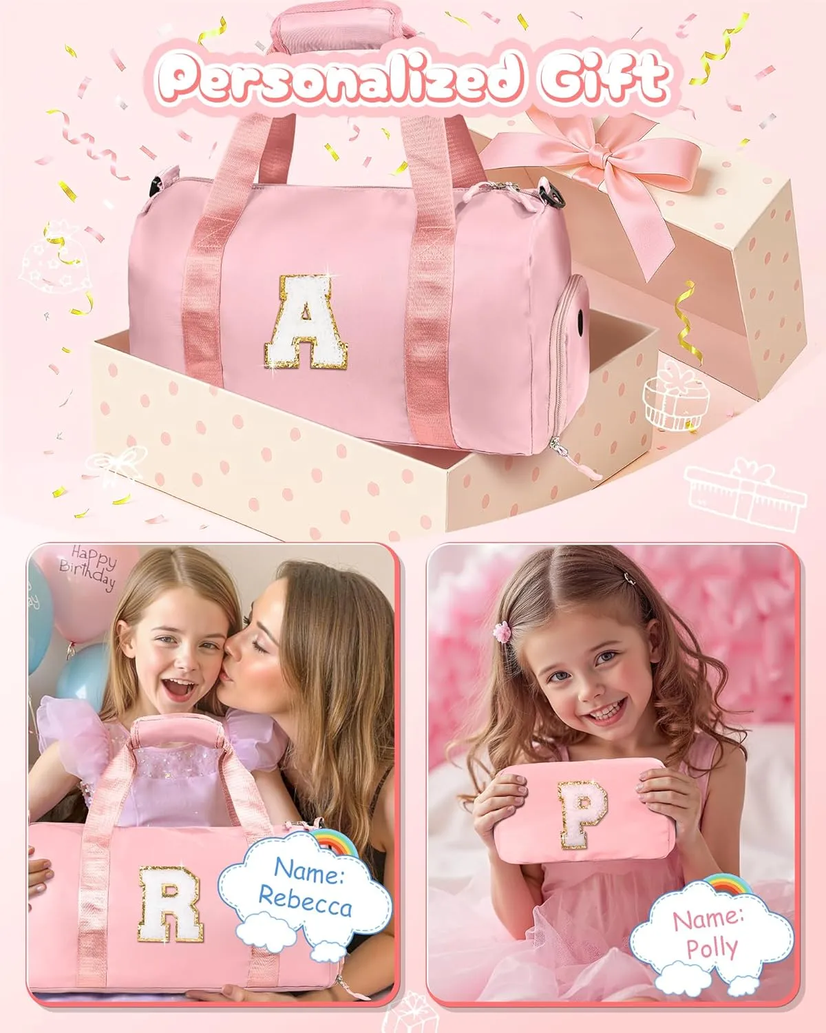 Gifts for Niece-Girl Gym Bag with Shoe Compartment, Kid Personalized Weekender Overnight Bags, Initial Travel Tote with Makeup Pouch, Birthday Gift for Sister Granddaughter (Letter J)