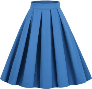 Girstunm Women's Pleated Vintage Skirt Floral Print A Line Midi Skirts with Pockets Midi Skirt with Slit