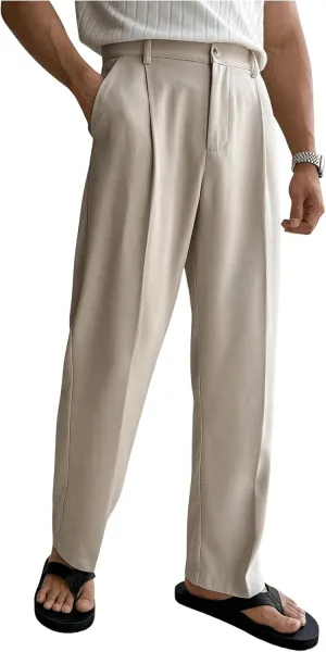 GORGLITTER Men's Pleated Dress Pants High Waisted Work Office Business Tapered Suit Pants with Pockets