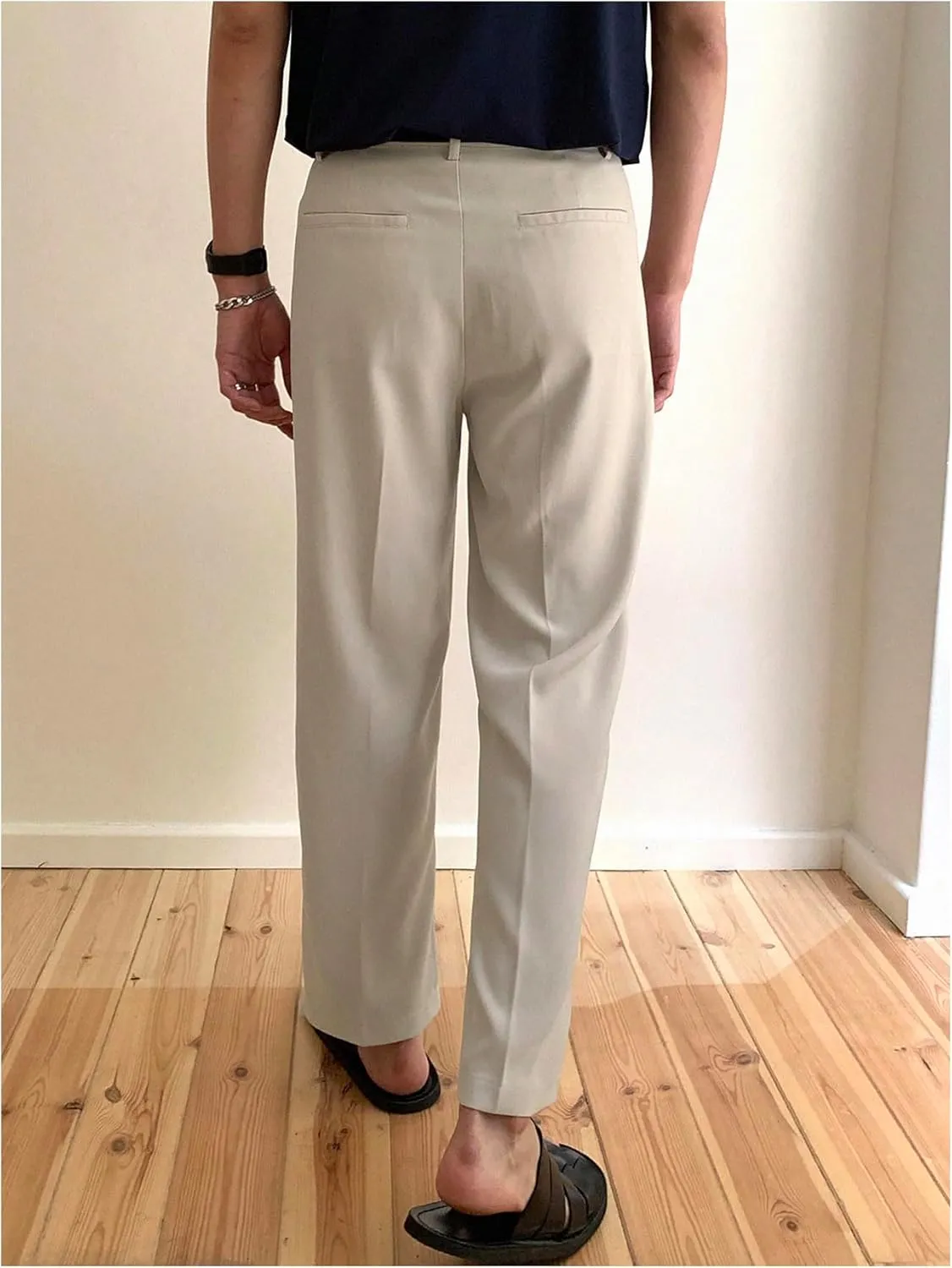 GORGLITTER Men's Pleated Dress Pants High Waisted Work Office Business Tapered Suit Pants with Pockets