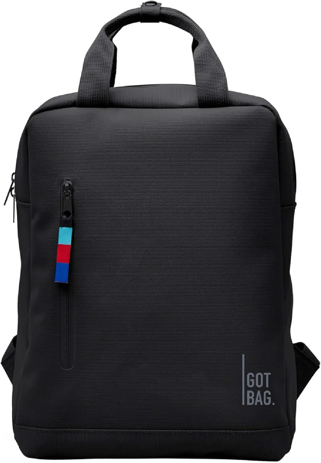GOT BAG - Daypack Backpack, Hiking & Travel with a 13 Laptop Sleeve & Luggage Sleeve, Eco-Conscious Bag Made of Recycled Ocean Impact Plastic (Black Color)