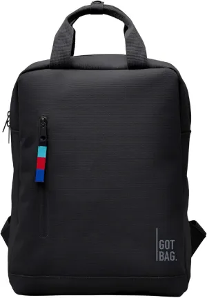 GOT BAG - Daypack Backpack, Hiking & Travel with a 13 Laptop Sleeve & Luggage Sleeve, Eco-Conscious Bag Made of Recycled Ocean Impact Plastic (Black Color)