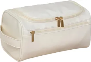 Hanging Travel Toiletry Bag, Waterproof Vegan Leather, Premium Design with Hook, Cream White for Women