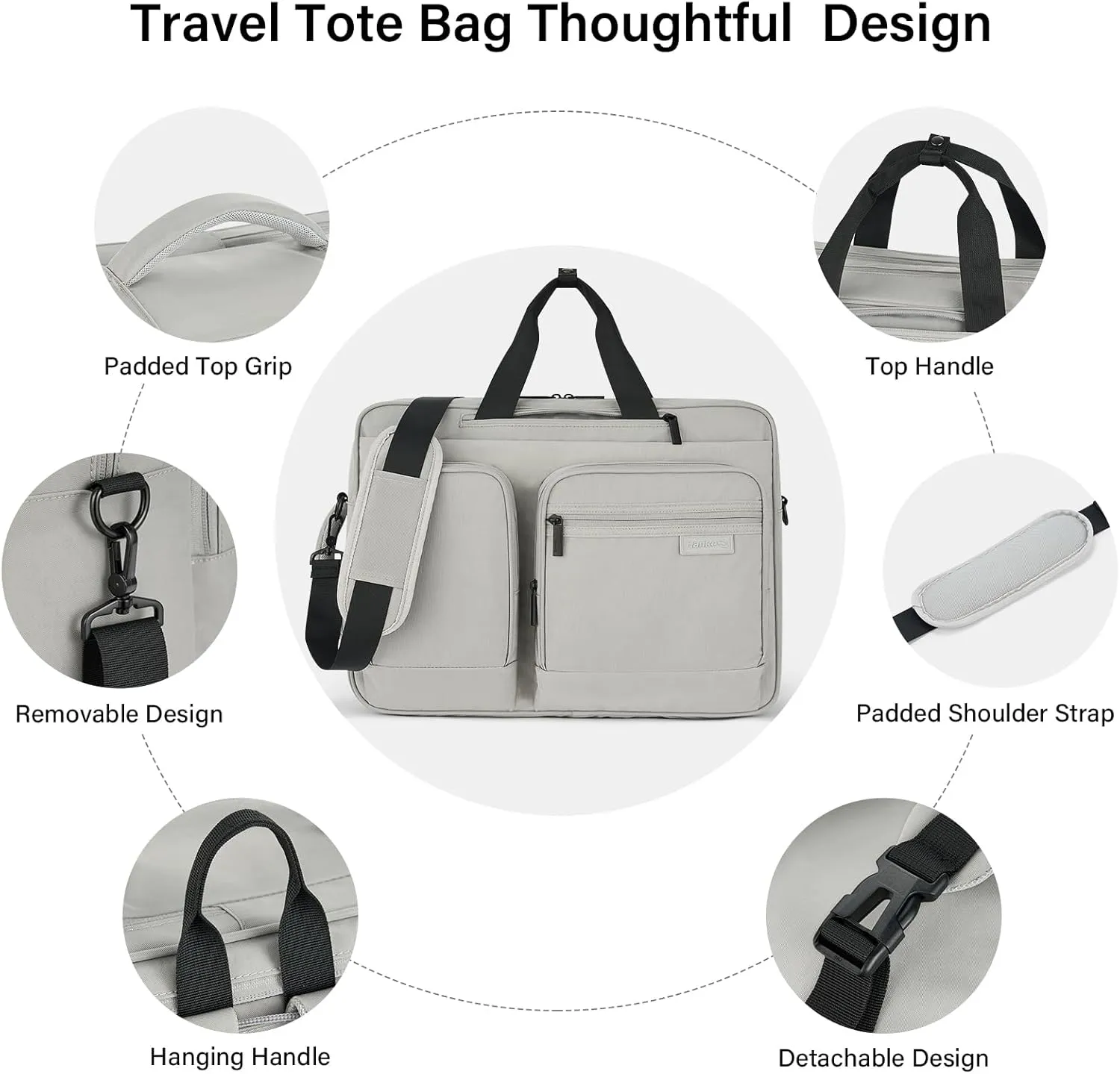 Hanke Multifunctional Carry On Luggage Bag, Personal Item Travel Bag 18x14x8 Airline Approved, Lightweight Under Seat Bags for Airplanes, Overnight Weekender Bags for Women, Rock Grey