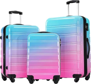 Hardshell 3-Piece Gradient Luggage Set Expandable Luggage Set with 360 Spinner Wheels & TSA Lock - Lightweight Suitcases in 20"/24"/28" Sizes (Blue and Red)
